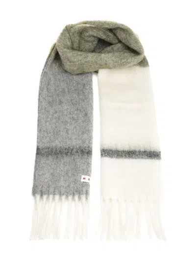 MARNI MARNI GREY ALPACA SCARF WITH FRINGES