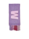 Marni Logo Wool-blend Scarf In Prune Violet