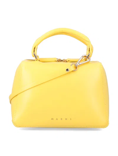 Marni School Bag In Coated Fabric With Shoulder Strap In Yellow