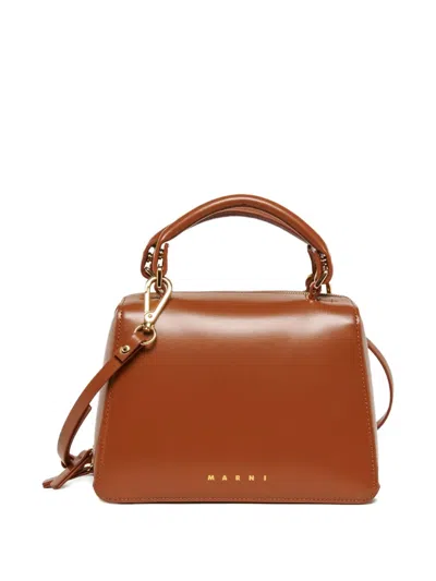 Marni School Logo Coated Tote Bag In Brown