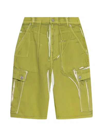 Marni Screen-printed Denim Cargo Shorts In Green