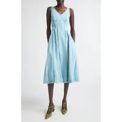 Marni Screenprinted Denim Midi Dress In Metallic