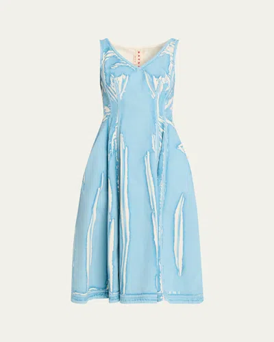 Marni Screen-printed Denim Sleeveless Midi Dress In Blue