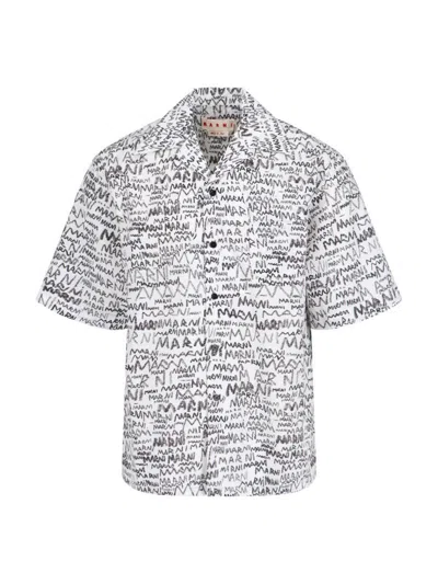 MARNI SCRIBBLE' BOWLING SHIRT - WHITE