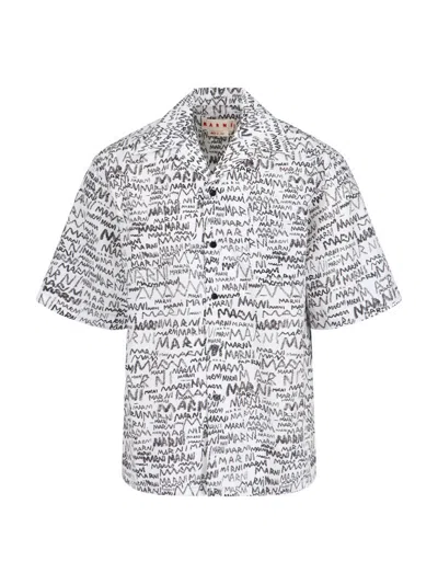 Marni Pencil Logo Print Shirt In White