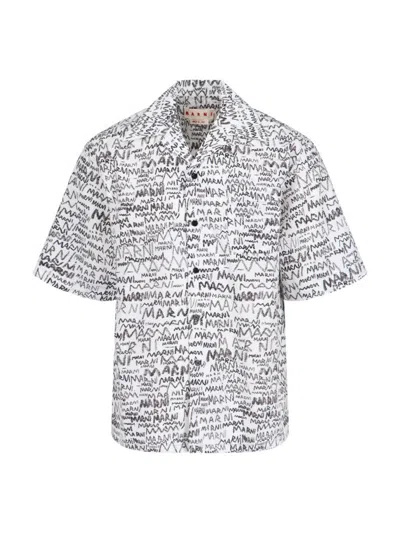 MARNI MARNI SCRIBBLE' BOWLING SHIRT – WHITE