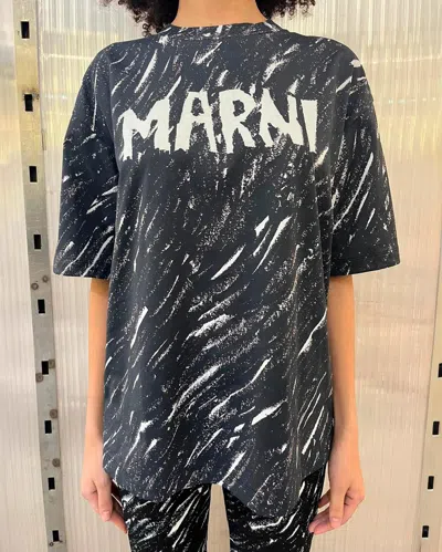 Marni Scribble Logo T-shirt In Black