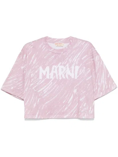 Marni Logo Print Cropped T-shirt In Pink