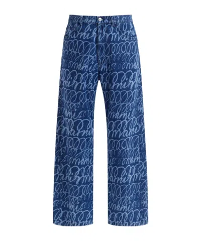 Marni Scribble Motif Wide-leg Trousers In Blue
