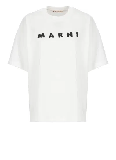 Marni Scribbled Logo T-shirt In White
