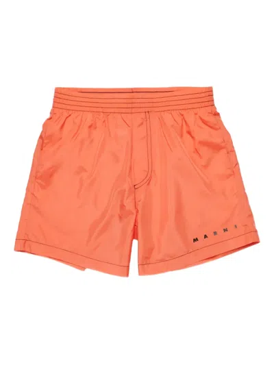 Marni Kids' Seam-pocket Swim Shorts In Orange