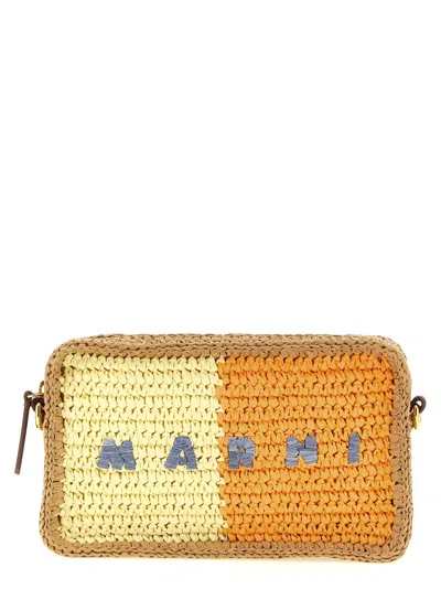 Marni Seaside Logo-embroidered Woven Crossbody Bag In Multi