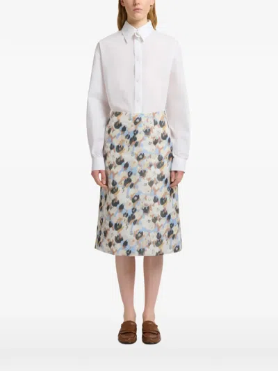 Marni Light Blue Duchesse Skirt With Secret Bouquet Print In Multi