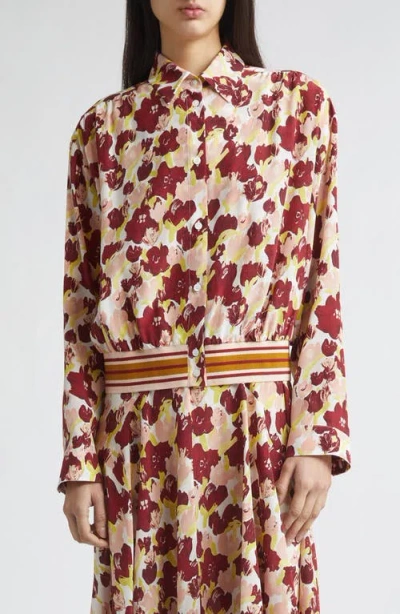 Marni Long Sleeve Shirt Floral Print Striped Hem In Multi