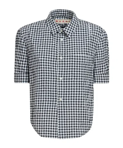Marni Seersucker Checked Shirt In Black