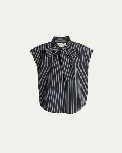 Marni Self-tie Half-placket Striped Blouse In Black