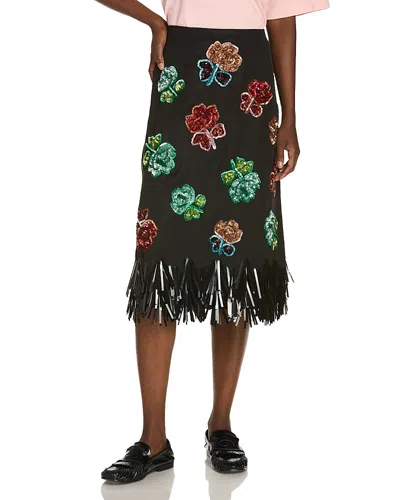 Marni Sequin Flower Fringe Skirt In Black