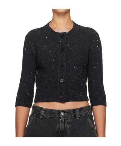 Marni Sequined Round-neck Knitted Cardigan In Black