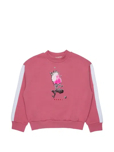 Marni Kids' Sequin-embellished Side-stripe Sweater In Pink