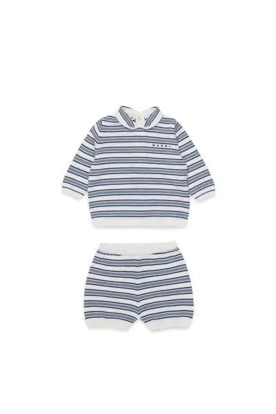 Marni Babies' Set Tuta In Lana Allover A Righe In White