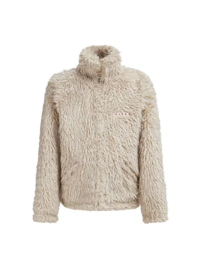 Marni Shaggy Jacket With Detachable Hood And Boxy Fit In Neutral