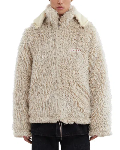 Marni Faux Fur Jacket With Removable Hood. In Neutral