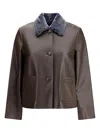 Marni Leather Jacket With A Shearling Collar In Brown