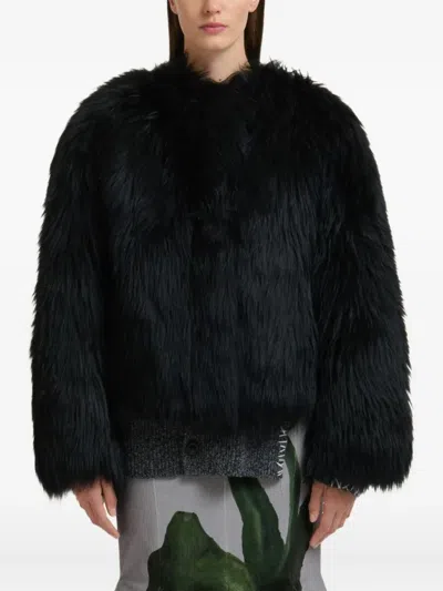 Marni Shearling Fluffy Jacket In Black