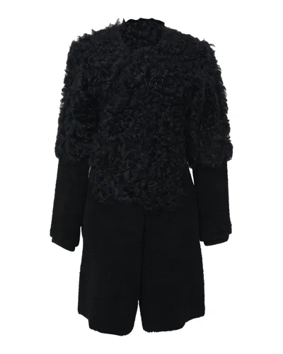 Marni Shearling Fur Coat In Black Wool