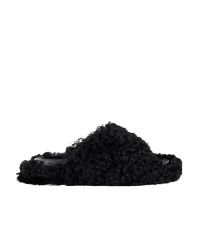 Marni 10mm Fussbett Crisscross Shearling Slide In Black