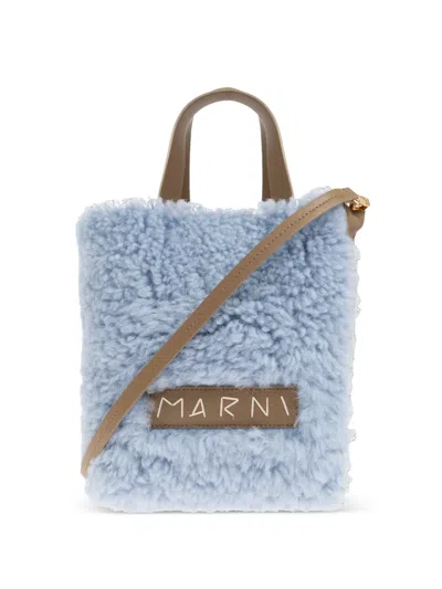 Marni Shearling Leather Tote Bag In Blue