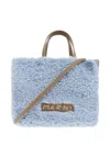 Marni Shearling Leather-trimmed Tote Bag In Blue