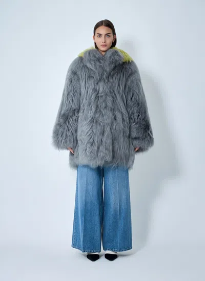 Marni Shearling Short Jacket In Blue