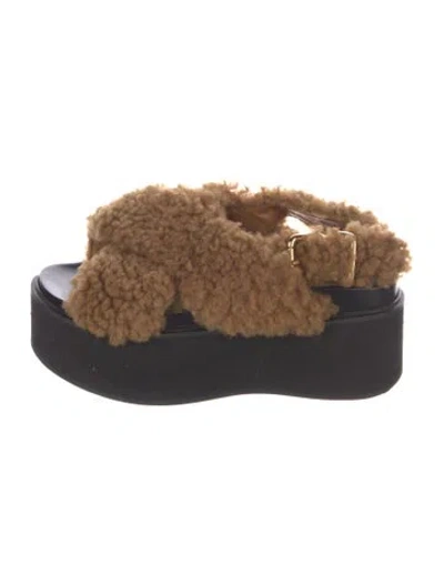 Pre-owned Marni Shearling Slides In Brown