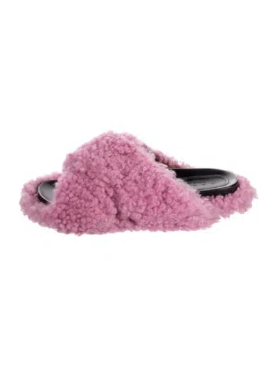 Pre-owned Marni Shearling Slides In Pink
