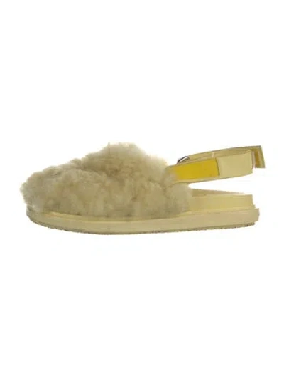Pre-owned Marni Shearling Slingback Flats In Yellow