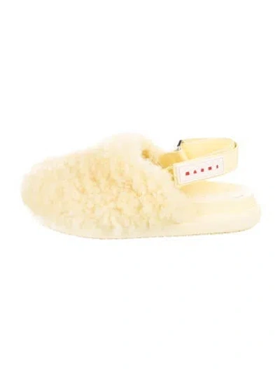 Pre-owned Marni Shearling Slingback Flats In Yellow