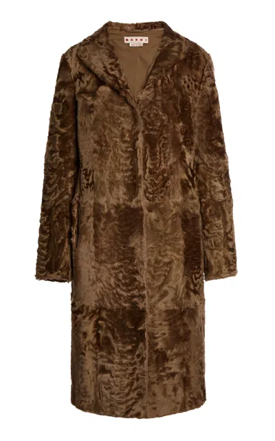 Marni Shearling Trench Coat In Brown
