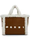 Marni Shearling-trim Tote Bag In Brown