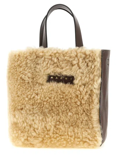 Marni Sheepskin And Leather Tote Bag In Brown