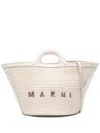 Marni Shell Tropicalia Summer Bag In Leather And Raffia In White