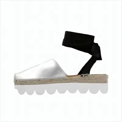 Marni Shiny Metallic Platform Sandals With Ankle Tie And Jute Midsole In White