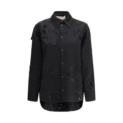 Marni Flower Cut-out Collared Shirt In Black