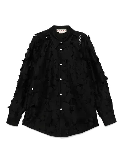 Marni Logo-embroidered Cut-out Shirt In Black