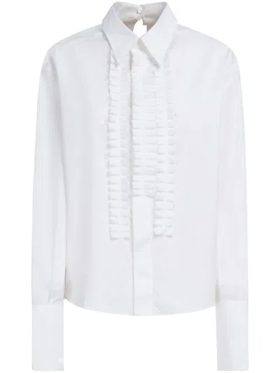 Marni Collared Neck Long Sleeves Ruffle Detail In White
