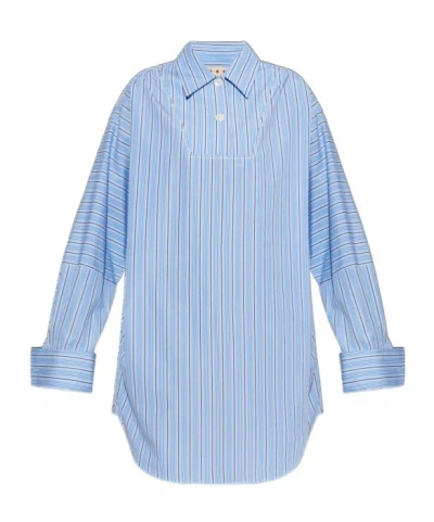 Marni Striped Cotton Dress In Blue