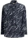 Marni Flocked Denim Oversized Shirt With Crayon Print In Black