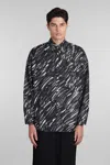Marni Flocked Denim Oversized Shirt With Crayon Print In Black