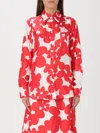 Marni Flower Print Classic Button Down Silk Top In Red