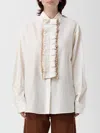 Marni Fringed Collared Top Long Sleeves In Neutral